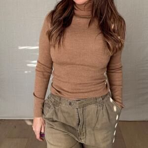 Camel Ribbed Turtleneck – Slim Quiet Luxury Fit